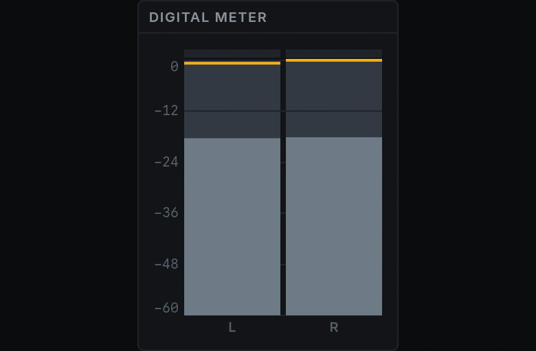 A Digital Meter: left and right bars with peak-hold lines held near the top of the scale.